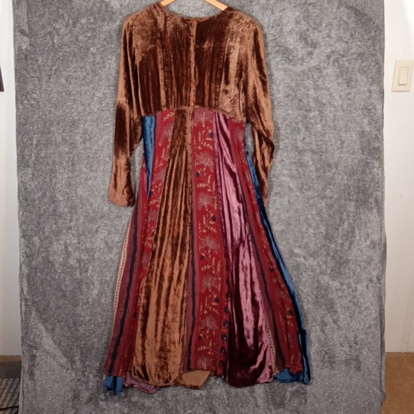 Boho Velvet Panel Maxi Dress - Multicolors Renisance Peasant Womens Small - Picture 5 of 10